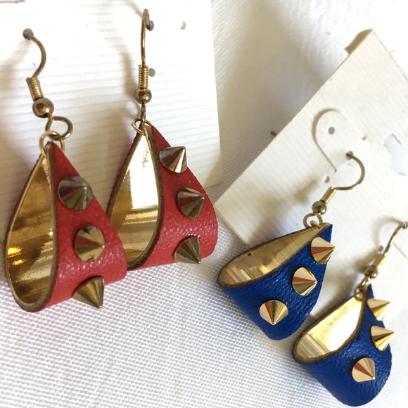Jewelry - 3/$30! Gold Spiked Faux Leather Earrings - 2 Pairs